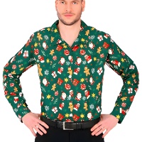 Camicia natalizia verde con Babbo Natale