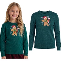Maglione natalizio per bambina con omino di pan di zenzero e glitter