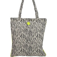 Borsa tote in tela con stampa zebra e dettagli fluo, con zip