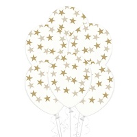Palloncini di lattice trasparente con stelle da 30 cm - PartyDeco - 6 unità