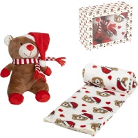 Peluche a forma di orsetto natalizio con coperta da 90 x 75 cm