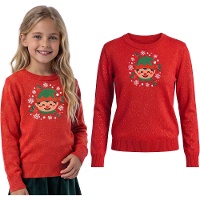 Maglione natalizio per bambini con elfo e glitter